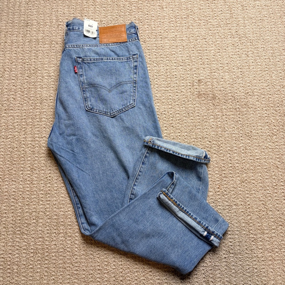 NEW Levis Premium 505 Regular Fit Selvedge Denim Jeans Light Wash W36 L29